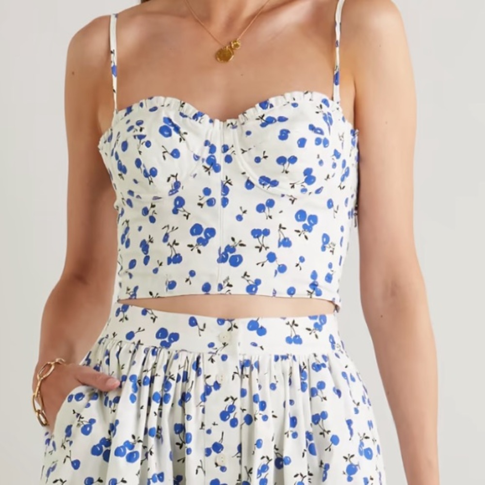 HVN
Convertible printed cotton-blend poplin bustier top